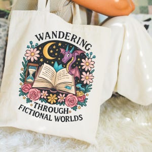 Book Lover Canvas Tote Bag, Fantasy Book Lover Gift, Cute Bookish Dragon Bag for Readers, Book Club Gift, Eco-Friendly Tote Bag for Readers