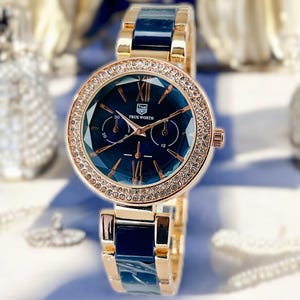 Elegante reloj azul para mujer, relojes asequibles, relojes de moda para mujer, hermosos relojes con estilo para mujer.