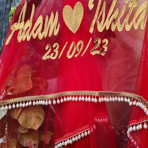 Nikkah Dupatta Personalized Nikkah Veil Pakistani Bridal Dupatta Custom Name Dupatta Pakistani Wedding Veil wedding accessories