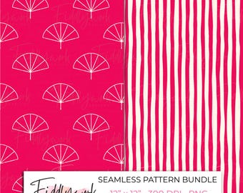 Paquete de patrones de abanicos llamativos / Papeles digitales con estampados tropicales rosas para tela, transferencias, uso personal y para pequeñas empresas