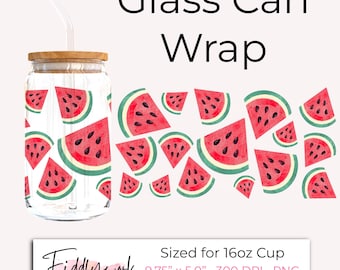 Watermelon Glass Can Wrap PNG | 16 oz Libbey Can Sublimation Transparent Background Tropical Summer Fruit Digital Download UVDTF Printing