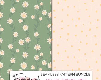 Paquete de patrones sin costuras de rayas margaritas y puntos suaves / Papel digital con estampado floral rústico para uso en pequeñas empresas