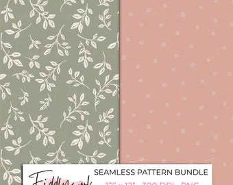 Paquete de patrones sin costuras de bosque botánico / Papel digital de guardería con lunares verde salvia y rosa para tela, transferencias y uso en pequeñas empresas