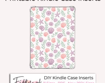 Pastel Seashell Kindle Case Insert | Whimsical Ocean-Themed Printable Background for Clear Kindle Covers, New 2024 Kindles, 11 Sizes PDF