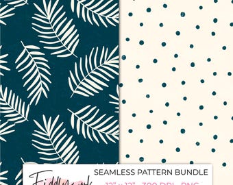 Paquete de patrones sin costuras de hojas de palma / Papeles digitales para ropa de resort tropical para tela, transferencias, uso personal y para pequeñas empresas
