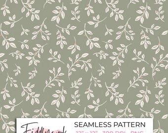 Papel digital con estampado de hojas botánicas de bosque sin costuras / Papel verde salvia para tela, transferencias y uso en pequeñas empresas.