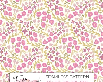 Pink Wildflower Seamless Pattern | Ditsy Spring Floral Digital Paper Cottagecore Flowers Digital File for Fabric Crafts Sublimation PNG