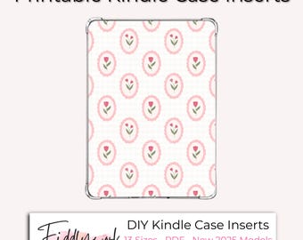 Funda Kindle con diseño de tulipán rosa y cameo, diseño floral de primavera, imprimible, para lector electrónico, transparente, 13 tamaños (PDF)