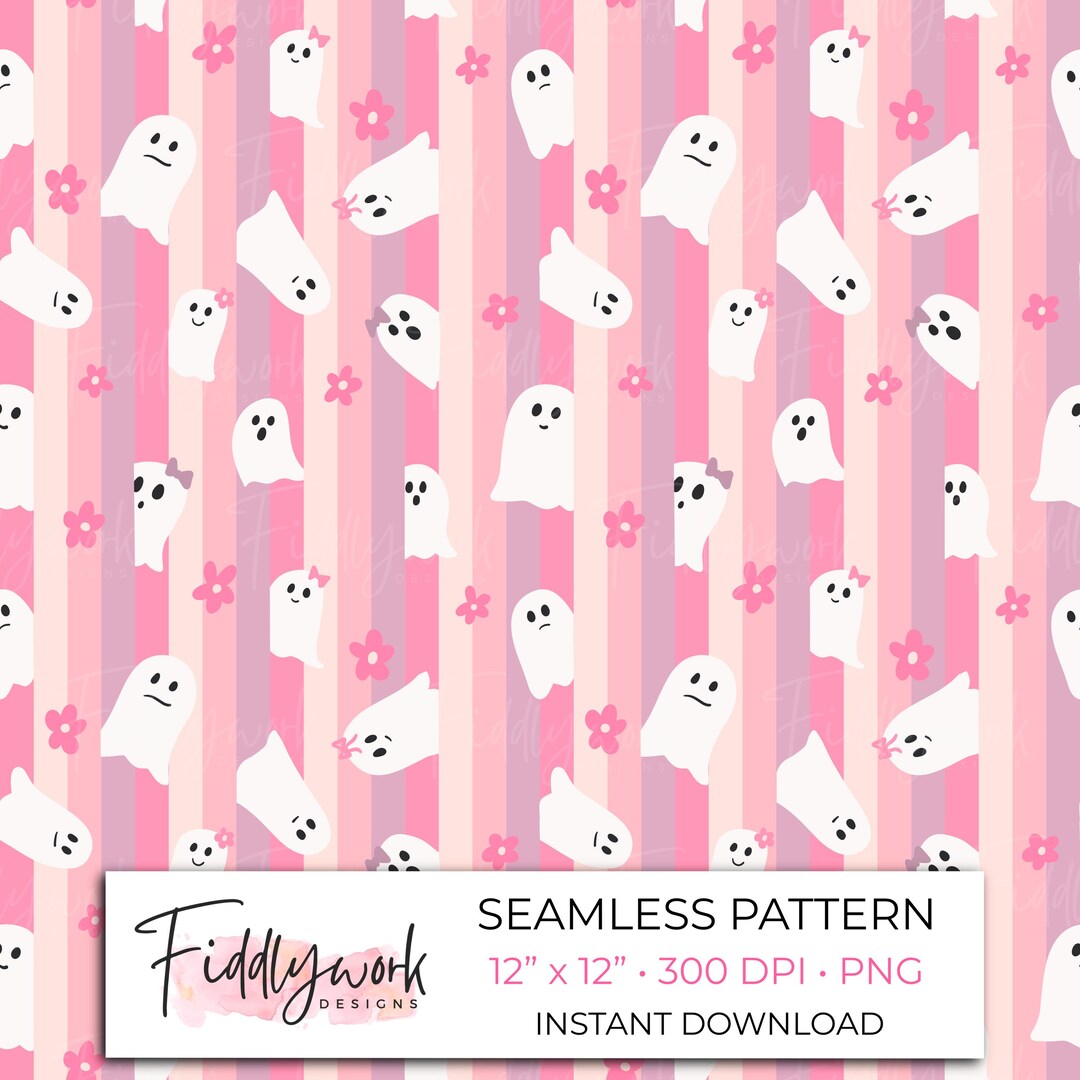 Pink Ghost Seamless Pattern | Cute Halloween Digital Paper With Stripes ...