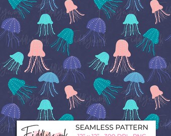 Jellyfish Seamless Pattern | Ocean Digital Paper for Summer Crafts Fabric Under the Sea Background Beach PNG Surface Pattern Sublimation