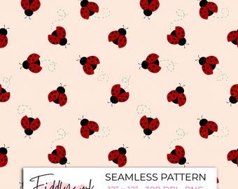 Patrón sin costuras de mariquitas / Estampado de insectos original para tela, niños, guarderías y pequeñas empresas.