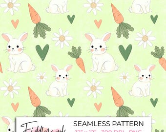 Bunny and Carrot Seamless Pattern | Playful Easter Spring Digital Paper for Fabric, Transfers, Personal and Small Business Use
