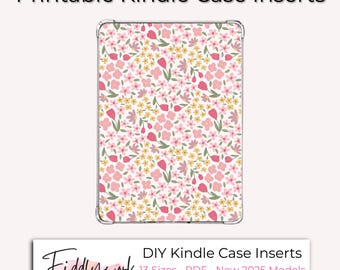 Funda para Kindle con diseño de tulipanes rosas y flores de primavera, imprimible, diseño de portada para lector electrónico, transparente, 13 tamaños (PDF)