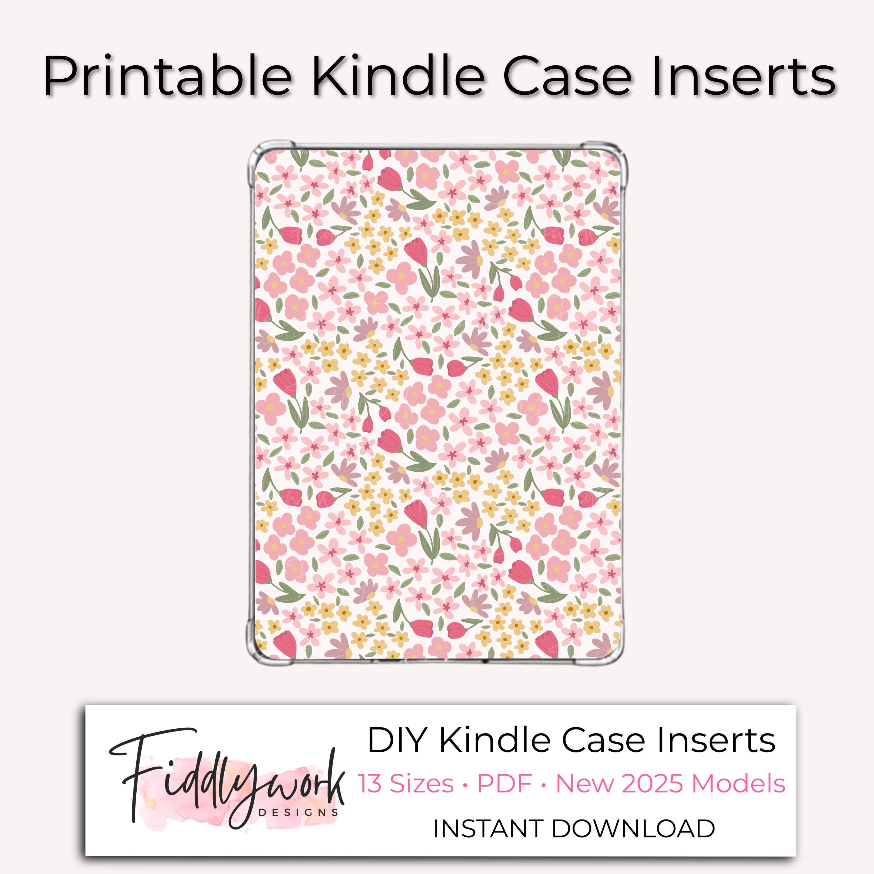 Pink Tulip Ditsy Floral Kindle Case Insert Spring Flower Printable E ...