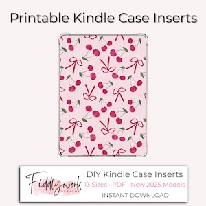 Cherry Bow Kindle Case Insert | Printable Clear Case Cover, Coquette Bows Summer Cherries, New 2025 Colorsoft Kindles, 13 Sizes PDF