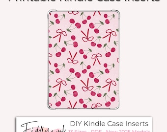 Cherry Bow Kindle Case Insert | Printable Clear Case Cover, Coquette Bows Summer Cherries, New 2025 Colorsoft Kindles, 13 Sizes PDF