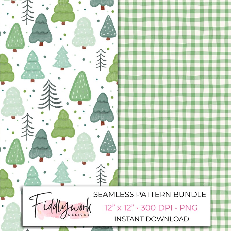 Winter Evergreen Trees Seamless Pattern Bundle | Green Woodland Forest ...