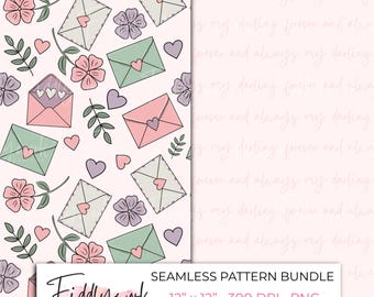 Lot de motifs floraux sans couture lettre d'amour | Papiers numériques Cottagecore romantiques roses pour le tissu, les transferts, les particuliers et les petites entreprises