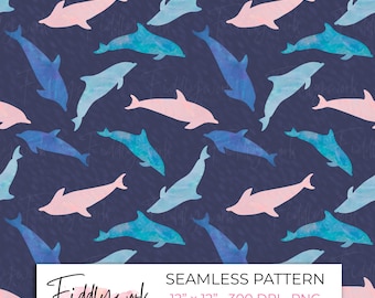 Dolphin Seamless Pattern | Ocean Themed Digital Paper Underwater Marine Life Design Fabric Crafts Sublimation PNG Surface Pattern Home Décor