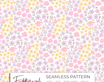 Ditsy Floral Seamless Pattern - Pastel Spring Digital Paper for Fabric, Transfers, Personal & Small Business Use