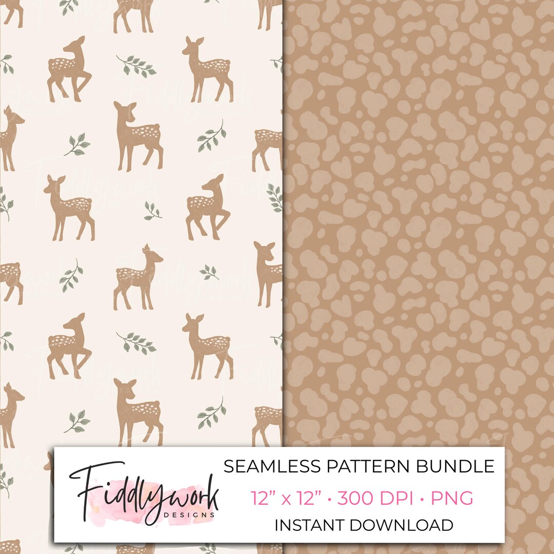 Fawn Pattern Print Woodland Fawn Seamless Pattern Bundle | Neutral Nursery Digital Paper ...