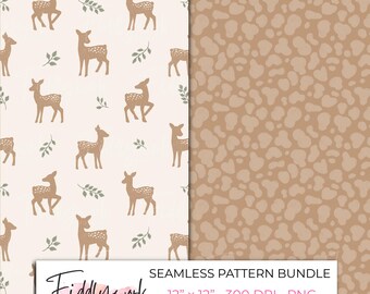 Paquete de patrones sin costuras de cervatillos del bosque / Papel digital neutro para guardería para telas, mantas de bebé y uso en pequeñas empresas