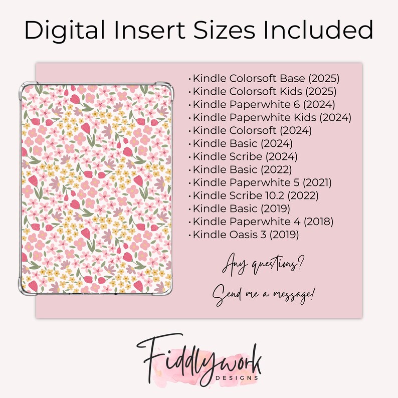 Pink Tulip Ditsy Floral Kindle Case Insert Spring Flower Printable E ...