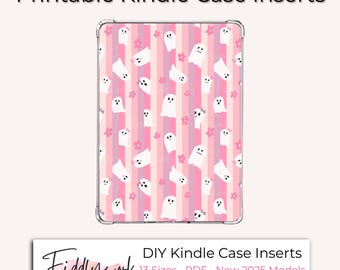 Kawaii Geist Kindle Hülle einfügen | Pink Halloween süße Geister Printable für Kindle durchsichtige Hülle, neue 2025 Colorsoft Kindles, 13 Größen PDF