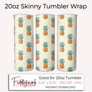 Pineapple Tumbler Wrap PNG | 20 oz Skinny Tumbler Sublimation Watercolor Tropical Fruit Yellow Digital Download Pineapple Tumbler Design