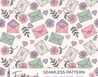 Motif floral sans couture de lettre d'amour | Papier numérique rose romantique cottagecore pour tissu, décalcomanies, usage personnel et petite entreprise