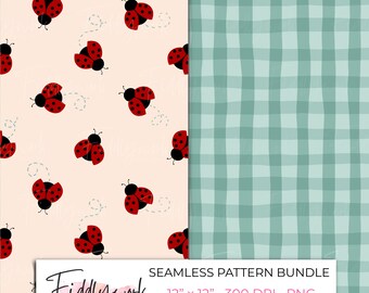 Paquete de patrones florales sin costuras de mariquitas / Patrones florales pequeños de estilo cottagecore para tela, guardería, niños y uso en pequeñas empresas.