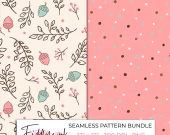 Bundel met roze eikelbos naadloze patroon | Digitaal digitaal papier voor de herfst voor stoffen en kleine bedrijven