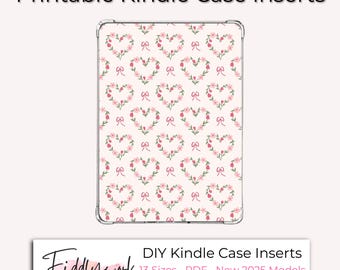 Funda para Kindle con diseño de corona de tulipanes rosas y corazones, diseño de flores de primavera, imprimible, para lector electrónico, transparente, 13 tamaños (PDF)