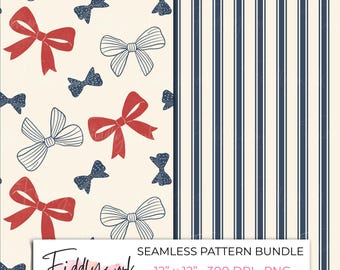 Paquete de patrones sin costuras de lazos americanos / Papel digital vintage cottagecore para telas, prendas de vestir, transferencias y uso en pequeñas empresas