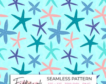 Starfish Seamless Pattern | Ocean Digital Paper Beach Nautical Design Fabric Scrapbooking Crafts Sublimation Seamless File PNG Home Decor