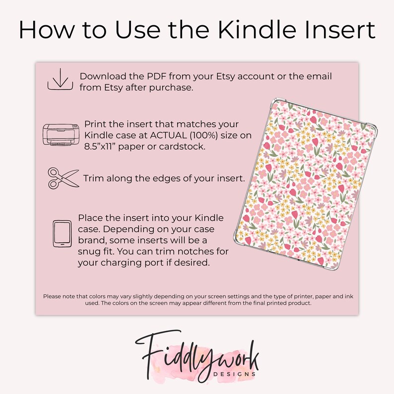Pink Tulip Ditsy Floral Kindle Case Insert Spring Flower Printable E ...