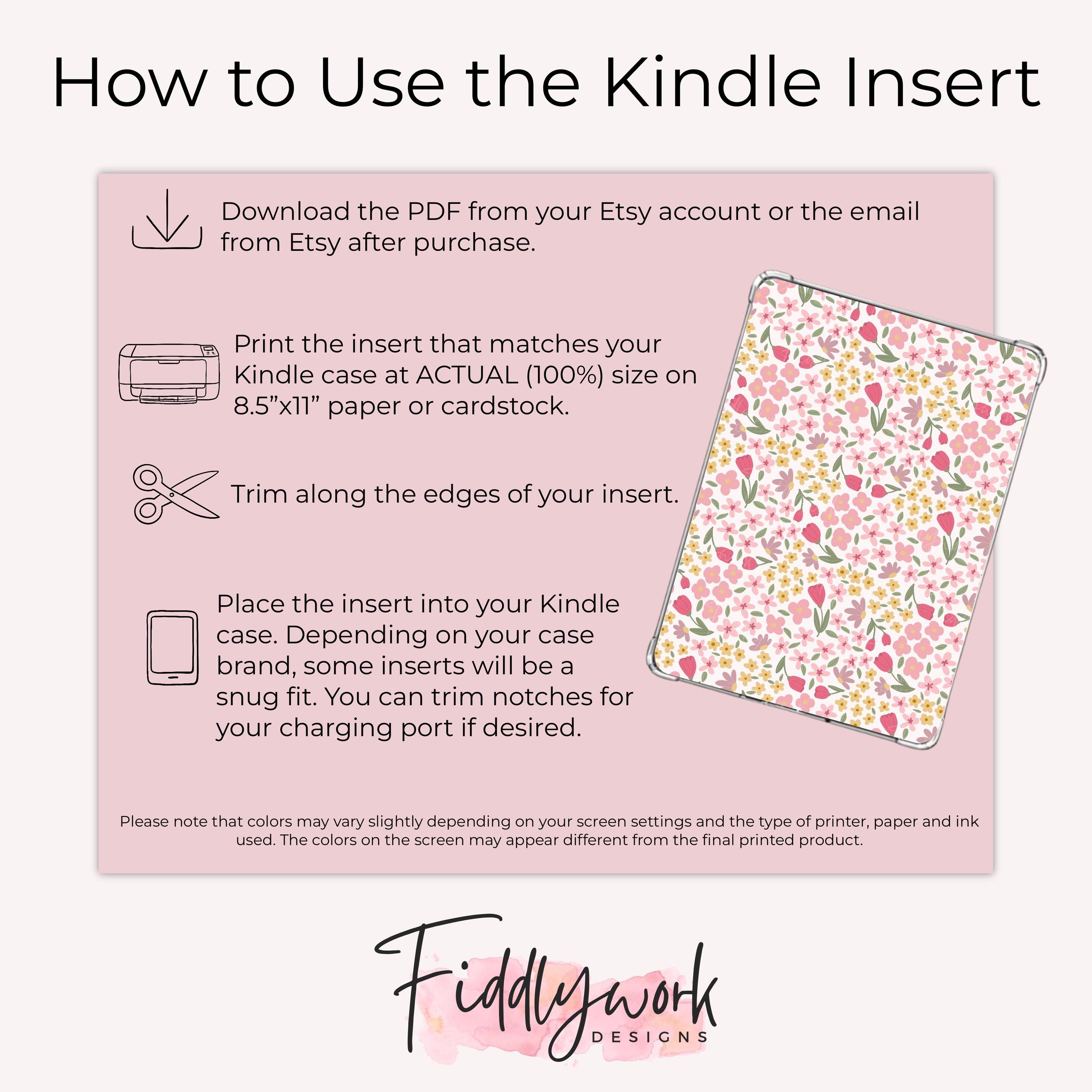 Pink Tulip Ditsy Floral Kindle Case Insert Spring Flower Printable E ...