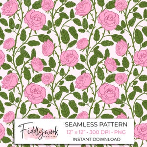 Sömlöst mönster med rosor från juni | Digitalt papper med blomma, elegant rosa rosbakgrund för sommarpyssel, tygdesign, födelsedagspresenter
