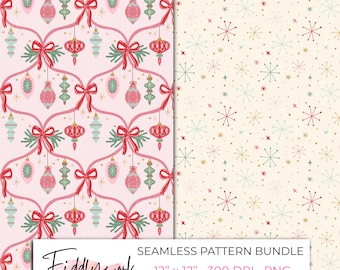 Vintage kerstslinger & atoomster naadloze patroonbundel | Retro digitaal vakantiepapier voor stoffen en kleine bedrijven