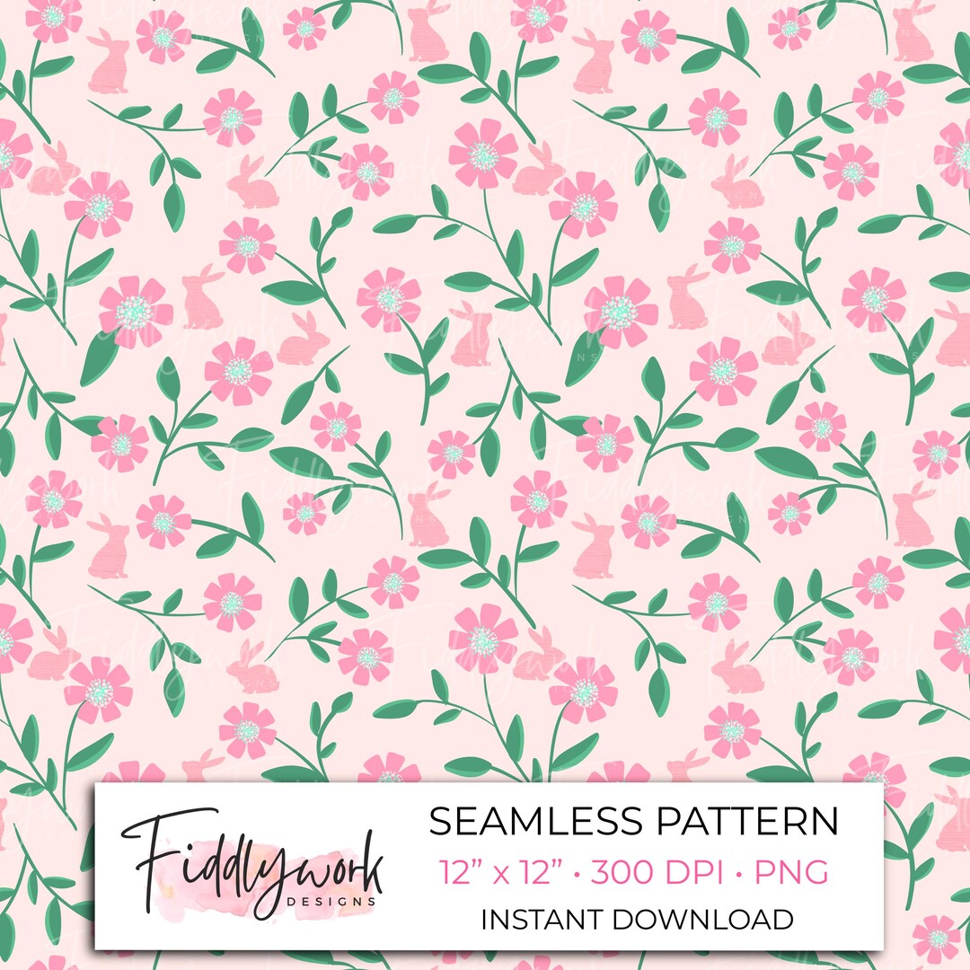 Spring Bunny Floral Seamless Pattern | Whimsical Easter Digital Paper ...