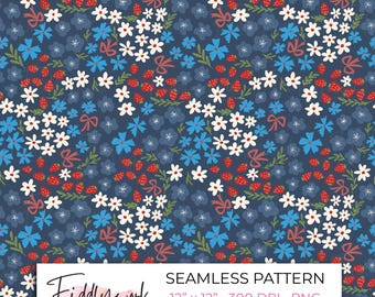 Papel digital con estampado floral ditsy sin costuras / Clásico verano americano para tela, transferencias, uso personal y para pequeñas empresas.