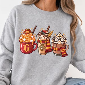 Wizard Hot Cocoa Sweatshirt, Magical Coffee Lover Sweater, Cozy Fall Crewneck, Fantasy Book Lover Gift, Coffee Magic Pullover, HP Hoodie