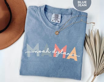 Comfort Colors® Custom Mama Shirt With Kids Names, Personalized Mom Tee, Mothers Day Gift For Mom, Custom Name Shirt, Pastel Colors Mama Tee