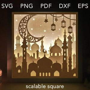 Lanterne islamique Shadow Box Light Box Cricut Silhouette Cameo Light Box Pdf Png Dxf SVG Couper des fichiers