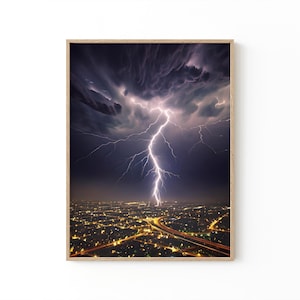 Städtischer Blitzschlag-Druck | Elektrisierende Gewitter Fotografie | Dunkler Himmel Wand Kunst | Wetter-Liebhaber-Geschenk | Sturmjäger Dekor