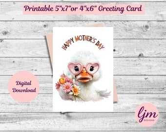 Adorable Fluffy Duck Mother’s Day Card - Printable Digital Download