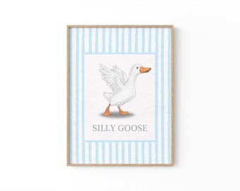 Silly Goose Wall Art | Playful Goose Nursery Print | Kids Room Farm Animal Poster | Cottagecore Goose Printable | Fun Playroom Wall Art
