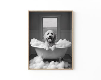 Cockapoo Bathroom Poster – Funny Dog Bathtub Print, Cockapoo Bathroom Decor, Humorous Toilet Poster for Dog Lovers, Goldie Wall Art