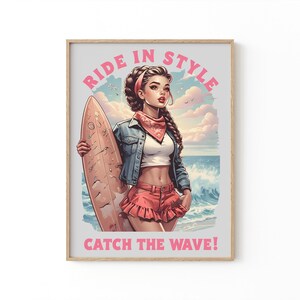 Vintage Coastal Cowgirl Surf Poster – Beachy Wall Art for Surf Lovers, Western Aesthetic, and Trendy Room Décor - Instant Download