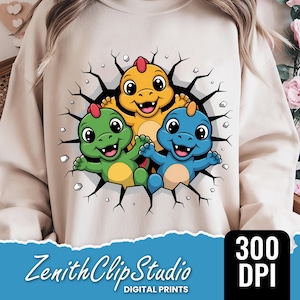 Dinosaur PNG | Cute Kids Dinosaur Clipart | Cracked Wall Sublimation Design | Funny Dino PNG for T-Shirt | Digital Download